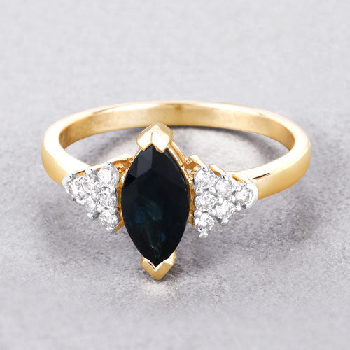 1.47 Carat Genuine Blue Sapphire and White Diamond 14K Yellow Gold Ring by Bids.com