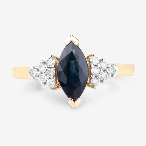 1.47 Carat Genuine Blue Sapphire and White Diamond 14K Yellow Gold Ring by Bids.com