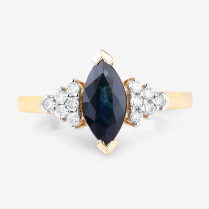 1.47 Carat Genuine Blue Sapphire and White Diamond 14K Yellow Gold Ring by Bids.com