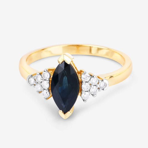 1.47 Carat Genuine Blue Sapphire and White Diamond 14K Yellow Gold Ring by Bids.com