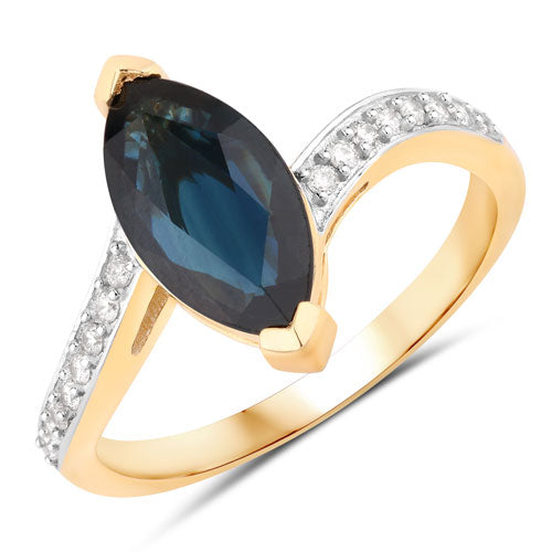 2.26 Carat Genuine Blue Sapphire and White Diamond 14K Yellow Gold Ring by Bids.com