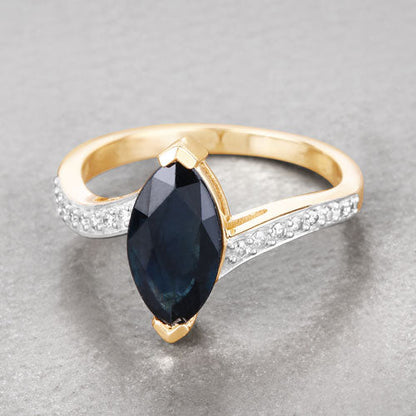 2.26 Carat Genuine Blue Sapphire and White Diamond 14K Yellow Gold Ring by Bids.com