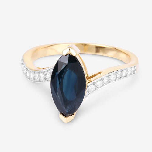 2.26 Carat Genuine Blue Sapphire and White Diamond 14K Yellow Gold Ring by Bids.com