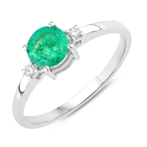 0.71 Carat Genuine Zambian Emerald and White Diamond 14K White Gold Ring by Bids.com