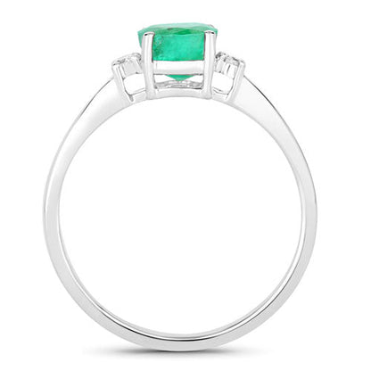 0.71 Carat Genuine Zambian Emerald and White Diamond 14K White Gold Ring by Bids.com