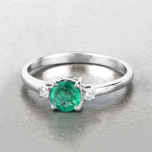 0.71 Carat Genuine Zambian Emerald and White Diamond 14K White Gold Ring by Bids.com