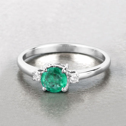 0.71 Carat Genuine Zambian Emerald and White Diamond 14K White Gold Ring by Bids.com
