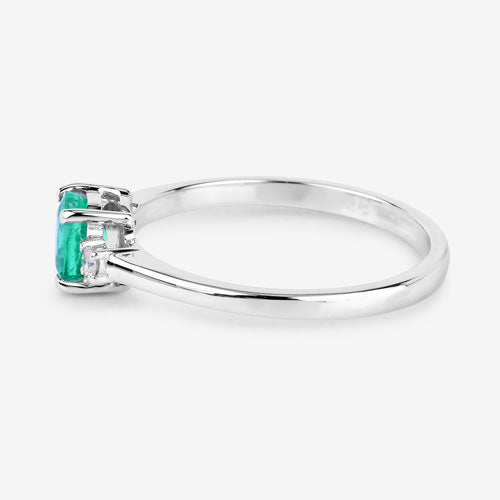 0.71 Carat Genuine Zambian Emerald and White Diamond 14K White Gold Ring by Bids.com