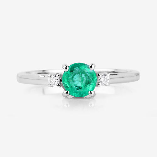 0.71 Carat Genuine Zambian Emerald and White Diamond 14K White Gold Ring by Bids.com