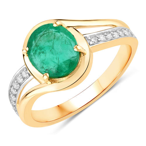 1.62 Carat Genuine Zambian Emerald and White Diamond 14K Yellow Gold Ring  DestGlow