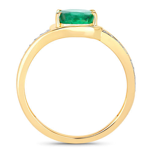 1.62 Carat Genuine Zambian Emerald and White Diamond 14K Yellow Gold Ring  DestGlow