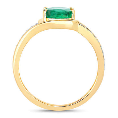 1.62 Carat Genuine Zambian Emerald and White Diamond 14K Yellow Gold Ring  DestGlow