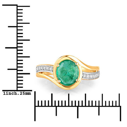 1.62 Carat Genuine Zambian Emerald and White Diamond 14K Yellow Gold Ring  DestGlow