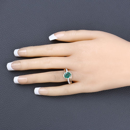 1.62 Carat Genuine Zambian Emerald and White Diamond 14K Yellow Gold Ring  DestGlow