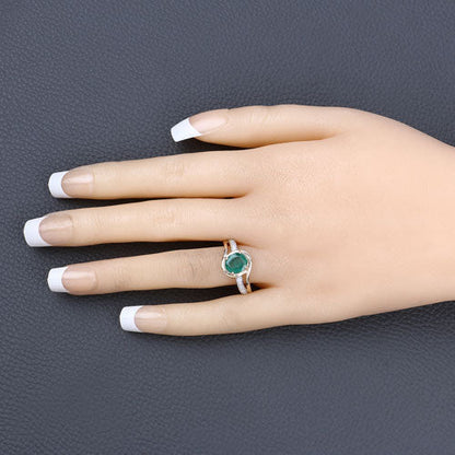 1.62 Carat Genuine Zambian Emerald and White Diamond 14K Yellow Gold Ring  DestGlow