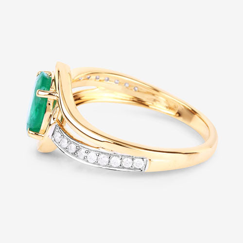 1.62 Carat Genuine Zambian Emerald and White Diamond 14K Yellow Gold Ring  DestGlow