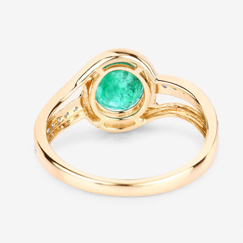 1.62 Carat Genuine Zambian Emerald and White Diamond 14K Yellow Gold Ring  DestGlow