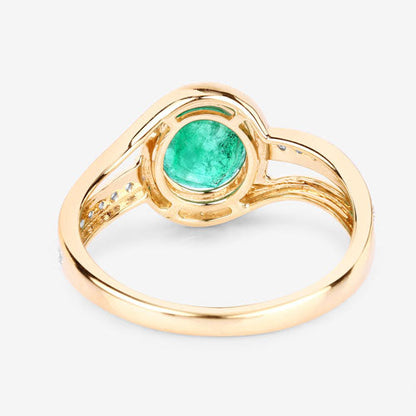 1.62 Carat Genuine Zambian Emerald and White Diamond 14K Yellow Gold Ring  DestGlow