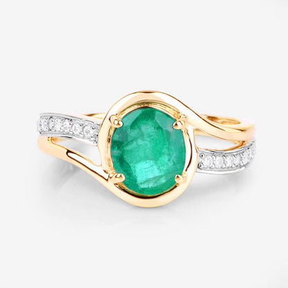 1.62 Carat Genuine Zambian Emerald and White Diamond 14K Yellow Gold Ring  DestGlow