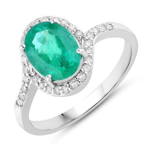 1.92 Carat Genuine Zambian Emerald and White Diamond 14K White Gold Ring by Bids.com
