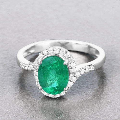1.92 Carat Genuine Zambian Emerald and White Diamond 14K White Gold Ring by Bids.com