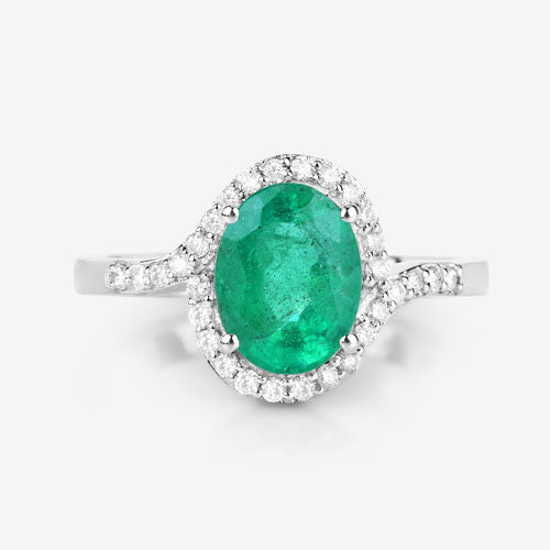 1.92 Carat Genuine Zambian Emerald and White Diamond 14K White Gold Ring by Bids.com