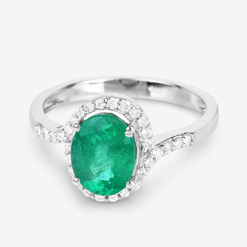 1.92 Carat Genuine Zambian Emerald and White Diamond 14K White Gold Ring by Bids.com