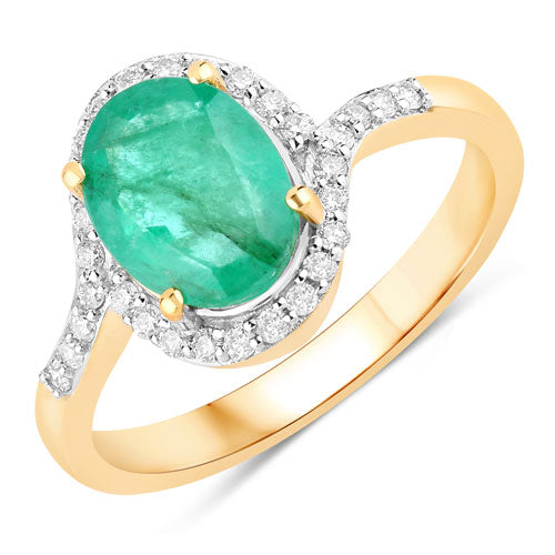1.92 Carat Genuine Zambian Emerald and White Diamond 14K Yellow Gold Ring by Bids.com