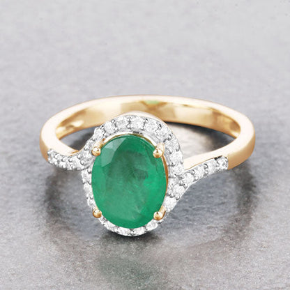 1.92 Carat Genuine Zambian Emerald and White Diamond 14K Yellow Gold Ring by Bids.com