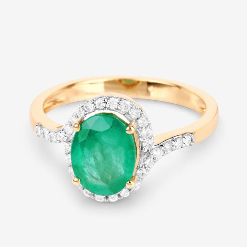 1.92 Carat Genuine Zambian Emerald and White Diamond 14K Yellow Gold Ring by Bids.com