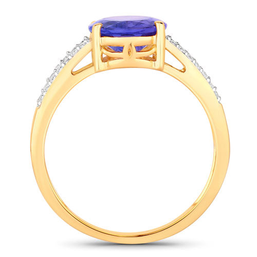 2.67 Carat Genuine Tanzanite and White Diamond 14K Yellow Gold Ring  DestGlow