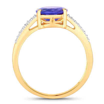 2.67 Carat Genuine Tanzanite and White Diamond 14K Yellow Gold Ring  DestGlow