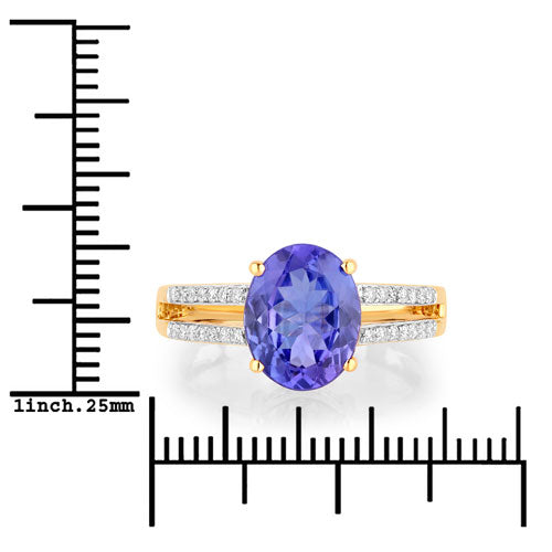 2.67 Carat Genuine Tanzanite and White Diamond 14K Yellow Gold Ring  DestGlow