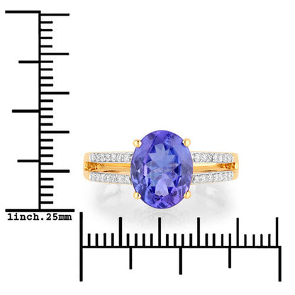 2.67 Carat Genuine Tanzanite and White Diamond 14K Yellow Gold Ring  DestGlow
