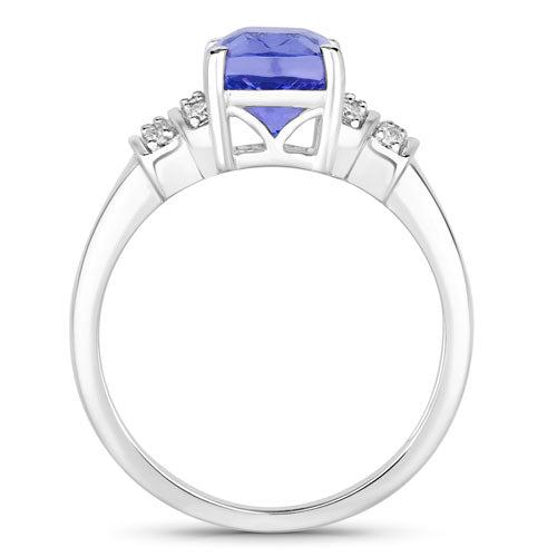 3.33 Carat Genuine Tanzanite and White Diamond 14K White Gold Ring  DestGlow