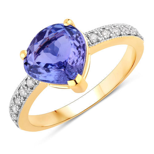 2.40 Carat Genuine Tanzanite and White Diamond 14K Yellow Gold Ring  DestGlow