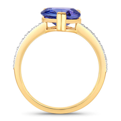 2.40 Carat Genuine Tanzanite and White Diamond 14K Yellow Gold Ring  DestGlow