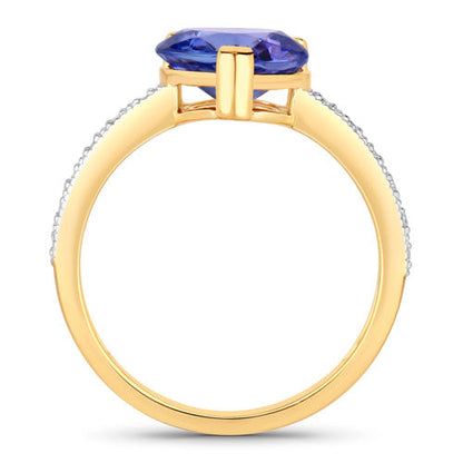 2.40 Carat Genuine Tanzanite and White Diamond 14K Yellow Gold Ring  DestGlow