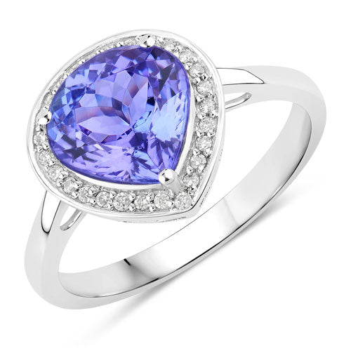 2.40 Carat Genuine Tanzanite and White Diamond 14K White Gold Ring  DestGlow