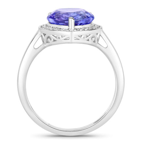 2.40 Carat Genuine Tanzanite and White Diamond 14K White Gold Ring  DestGlow