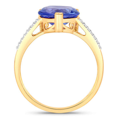 2.66 Carat Genuine Tanzanite and White Diamond 14K Yellow Gold Ring  DestGlow