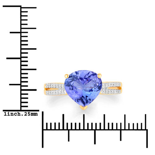 2.66 Carat Genuine Tanzanite and White Diamond 14K Yellow Gold Ring  DestGlow