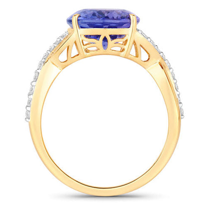 5.19 Carat Genuine Tanzanite and White Diamond 14K Yellow Gold Ring  DestGlow