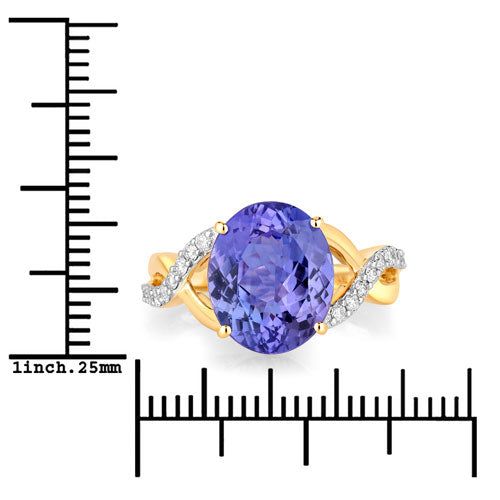 5.19 Carat Genuine Tanzanite and White Diamond 14K Yellow Gold Ring  DestGlow