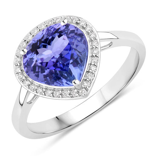 2.89 Carat Genuine Tanzanite and White Diamond 14K White Gold Ring  DestGlow