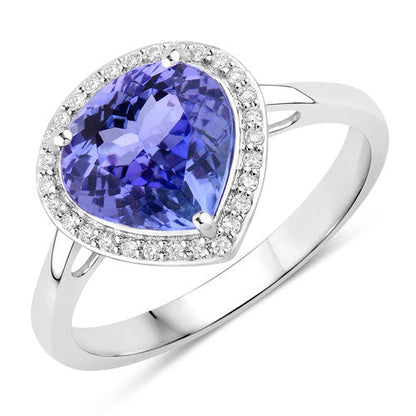 2.89 Carat Genuine Tanzanite and White Diamond 14K White Gold Ring  DestGlow