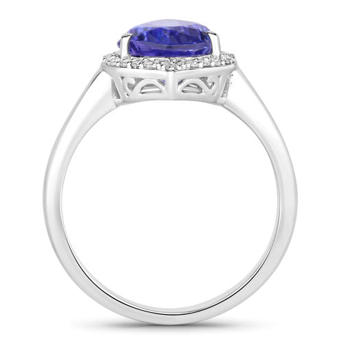 2.89 Carat Genuine Tanzanite and White Diamond 14K White Gold Ring  DestGlow