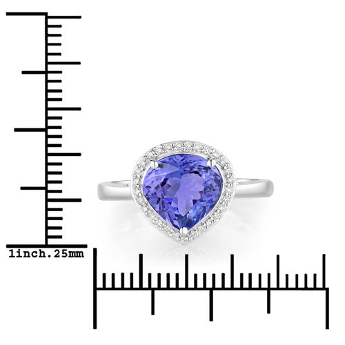 2.89 Carat Genuine Tanzanite and White Diamond 14K White Gold Ring  DestGlow