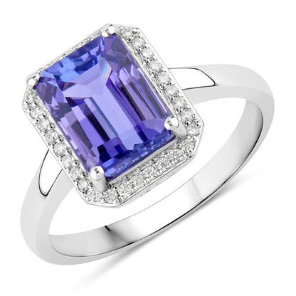 3.34 Carat Genuine Tanzanite and White Diamond 14K White Gold Ring  DestGlow