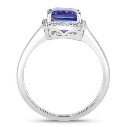 3.34 Carat Genuine Tanzanite and White Diamond 14K White Gold Ring  DestGlow